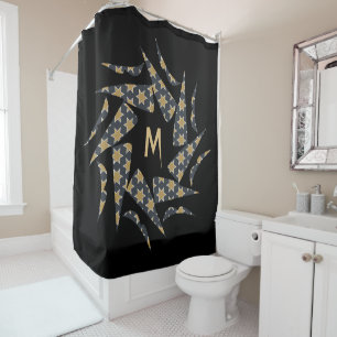 Grey Yellow Star Triangle Pattern Monogram Shower Curtain