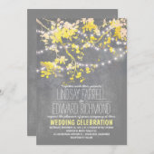 Grey yellow wedding invitation with string lights (Front/Back)