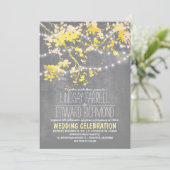 Grey yellow wedding invitation with string lights (Standing Front)