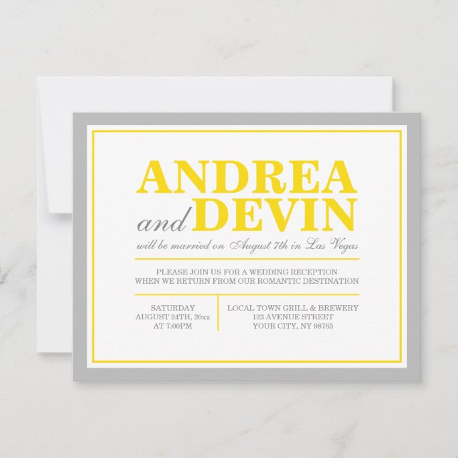 Grey & Yellow Wedding Reception ONLY Invitations (Front)