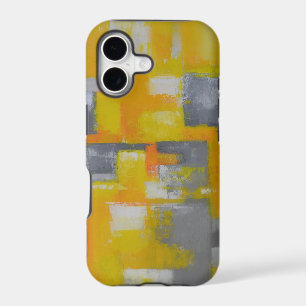 grey yellow white abstract art painting