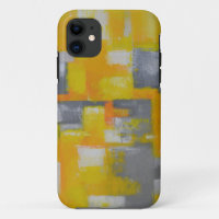 grey yellow white abstract art painting