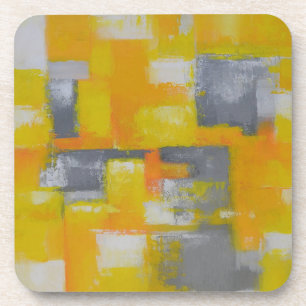 grey yellow white abstract art painting coaster