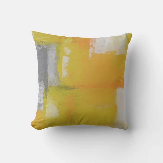 grey yellow white abstract art painting cushion (Front)