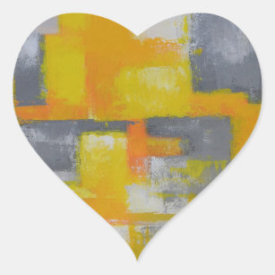 grey yellow white abstract art painting heart sticker
