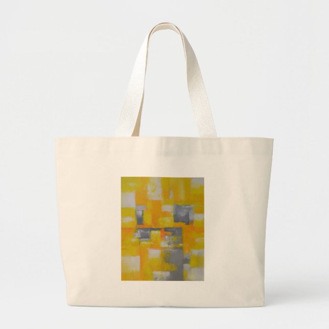 grey yellow white abstract art painting large tote bag (Front)
