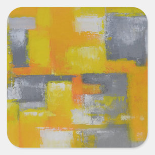 grey yellow white abstract art painting square sticker