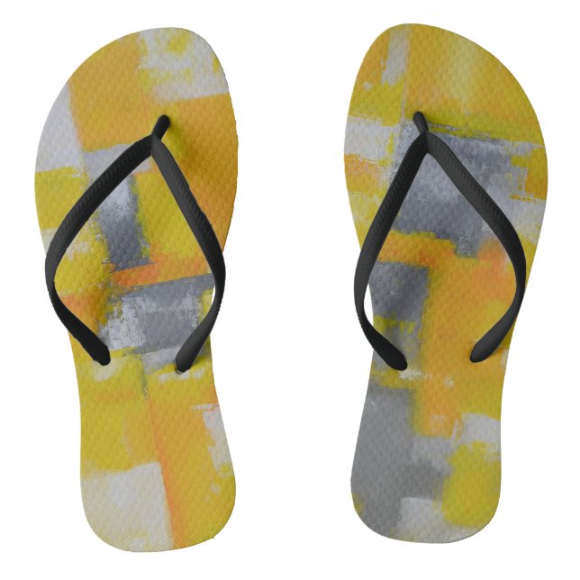 grey yellow white abstract art painting thongs (Footbed)
