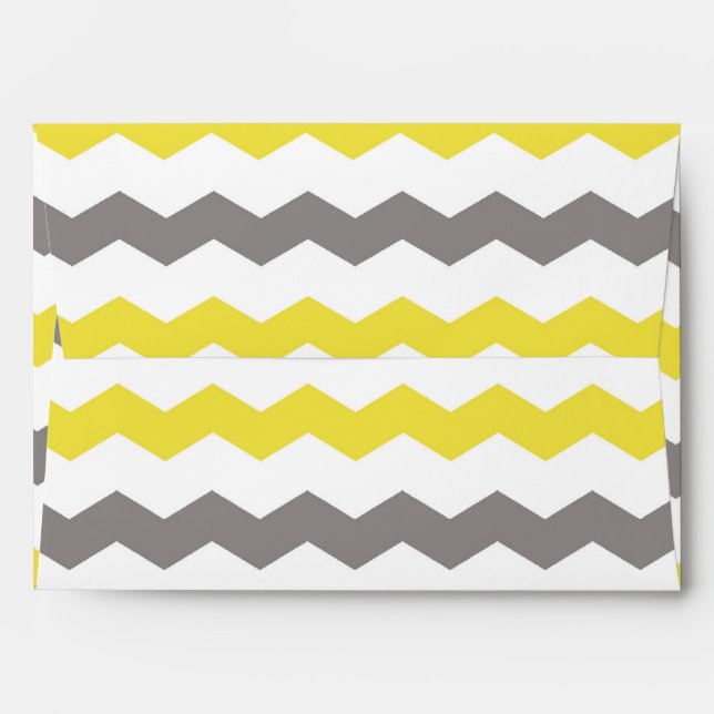 Grey Yellow & White Chevron Modern Invite Envelope (Back (Top Flap))