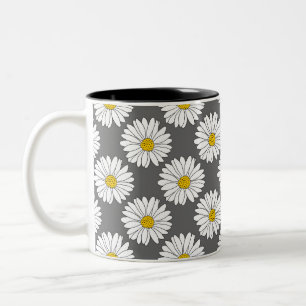Grey Yellow White Daisy Pattern Two-Tone Coffee Mug