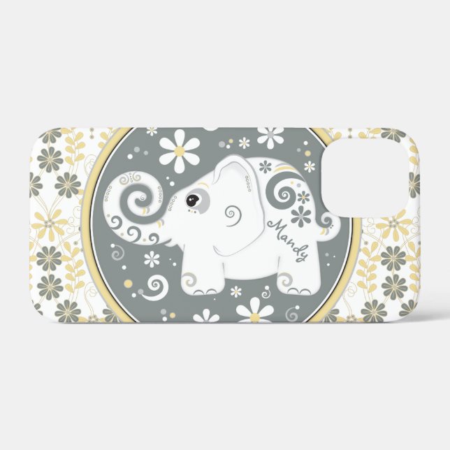 Grey Yellow White Elephant Floral Case-Mate iPhone Case (Back (Horizontal))