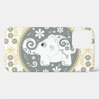 Grey Yellow White Elephant Floral iPhone 12 Case