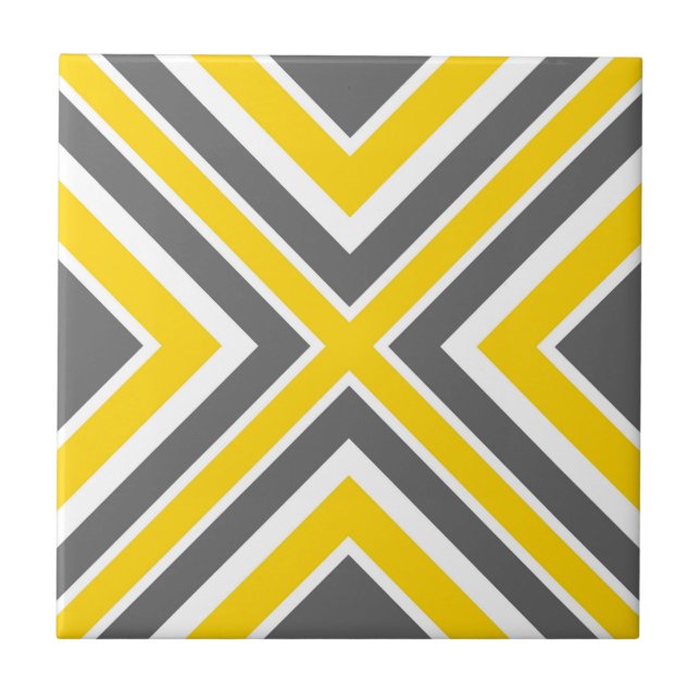 Grey Yellow White Geometric Ceramic Tile (Front)