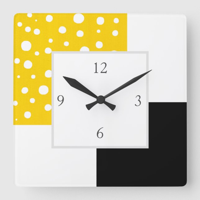 Grey, Yellow, White Geometric Square Wall Clock (Front)