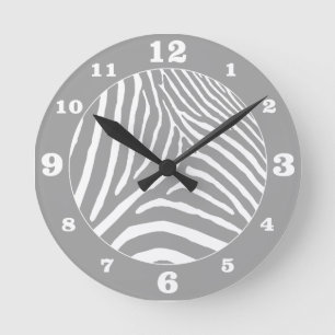 Grey Zebra Stripes Pick Your Own Colour Round Cloc Clock
