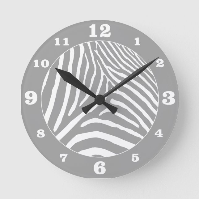Grey Zebra Stripes Pick Your Own Colour Round Cloc Clock (Front)