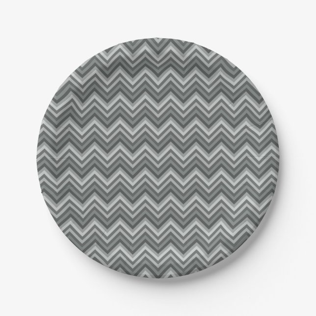 Grey Zig Zags Paper Plate (Front)