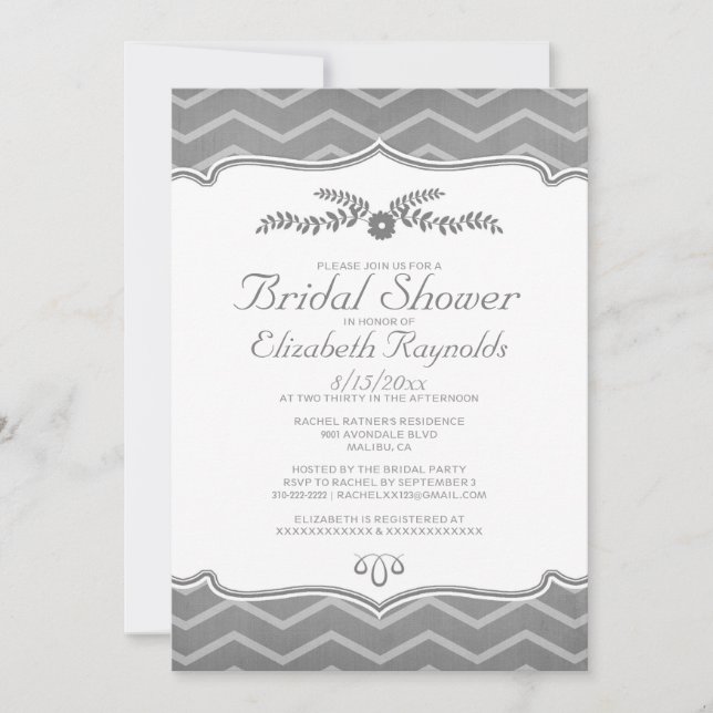 Grey Zigzag Bridal Shower Invitations (Front)