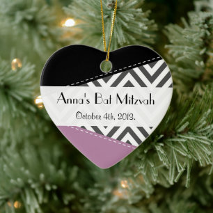 Grey Zigzag, Chevron, Zigzag Pattern, Bat Mitzvah Ceramic Ornament