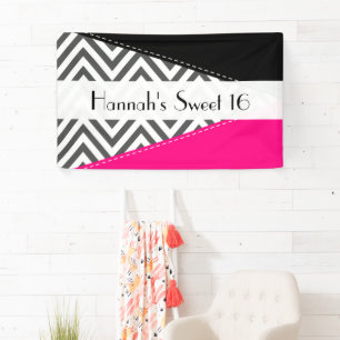 Grey Zigzag, Chevron, Zigzag Pattern, Sweet 16 Banner