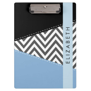 Grey Zigzag, Grey Chevron, Blue, Your Name Clipboard
