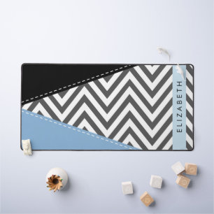 Grey Zigzag, Grey Chevron, Blue, Your Name Desk Mat