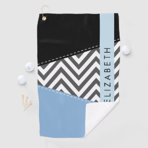 Grey Zigzag, Grey Chevron, Blue, Your Name Golf Towel