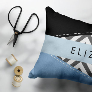 Grey Zigzag, Grey Chevron, Blue, Your Name Pillowcase