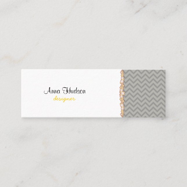 Grey Zigzag, Grey Chevron, Geometric Pattern Mini Business Card (Front)