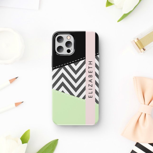 Grey Zigzag, Grey Chevron, Mint, Your Name Case-Mate iPhone Case (Creator Uploaded)
