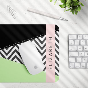 Grey Zigzag, Grey Chevron, Mint, Your Name Mouse Pad