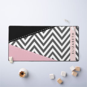 Grey Zigzag, Grey Chevron, Pink, Your Name Desk Mat
