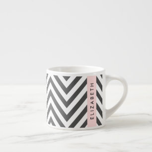 Grey Zigzag, Grey Chevron, Pink, Your Name Espresso Cup