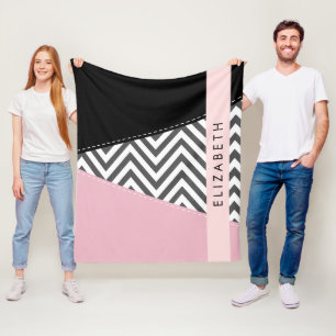 Grey Zigzag, Grey Chevron, Pink, Your Name Fleece Blanket