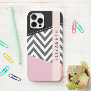 Grey Zigzag, Grey Chevron, Pink, Your Name iPhone 12 Pro Case