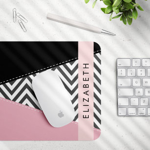 Grey Zigzag, Grey Chevron, Pink, Your Name Mouse Pad