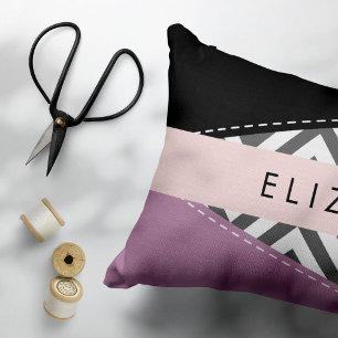 Grey Zigzag, Grey Chevron, Purple, Your Name Decorative Cushion
