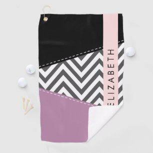 Grey Zigzag, Grey Chevron, Purple, Your Name Golf Towel