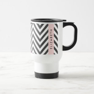 Grey Zigzag, Grey Chevron, Purple, Your Name Travel Mug