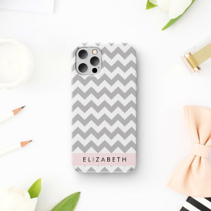 Grey Zigzag, Grey Chevron, Wave Pattern, Your Name iPhone 12 Pro Case