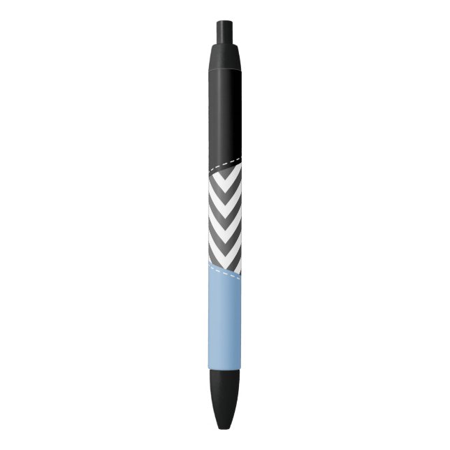 Grey Zigzag, Grey Chevron, Zigzag Pattern, Blue Black Ink Pen (Front Vertical)