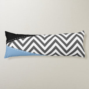 Grey Zigzag, Grey Chevron, Zigzag Pattern, Blue Body Cushion