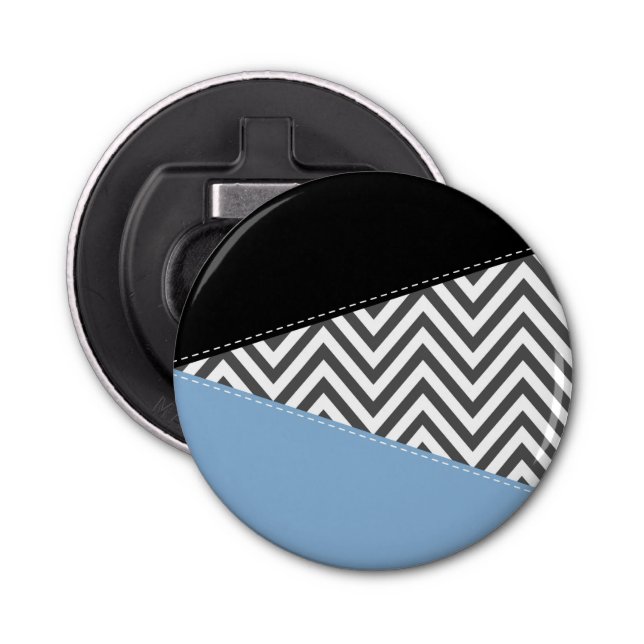 Grey Zigzag, Grey Chevron, Zigzag Pattern, Blue Bottle Opener (Front)