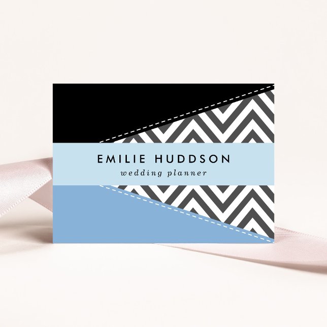 Grey Zigzag, Grey Chevron, Zigzag Pattern, Blue Business Card (Creator Uploaded)