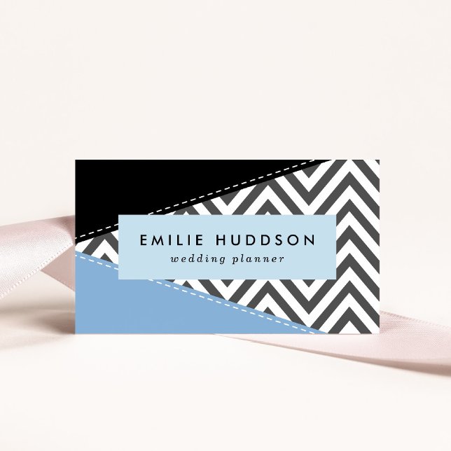 Grey Zigzag, Grey Chevron, Zigzag Pattern, Blue Business Card (Creator Uploaded)