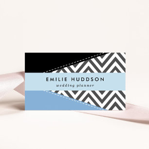 Grey Zigzag, Grey Chevron, Zigzag Pattern, Blue Business Card