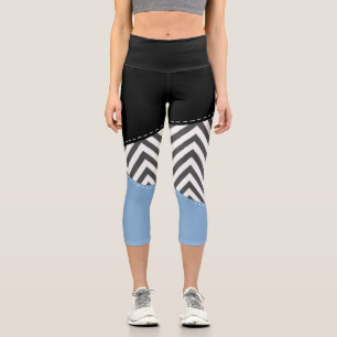 Grey Zigzag, Grey Chevron, Zigzag Pattern, Blue Capri Leggings
