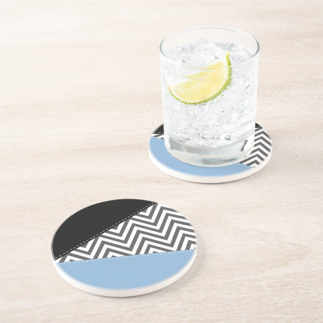 Grey Zigzag, Grey Chevron, Zigzag Pattern, Blue Coaster (Side)