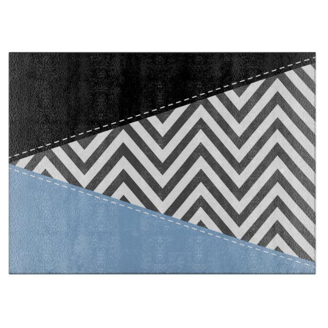 Grey Zigzag, Grey Chevron, Zigzag Pattern, Blue Cutting Board (Front)