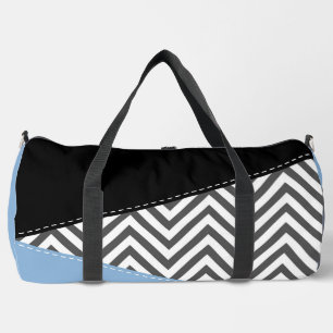 Grey Zigzag, Grey Chevron, Zigzag Pattern, Blue Duffle Bag